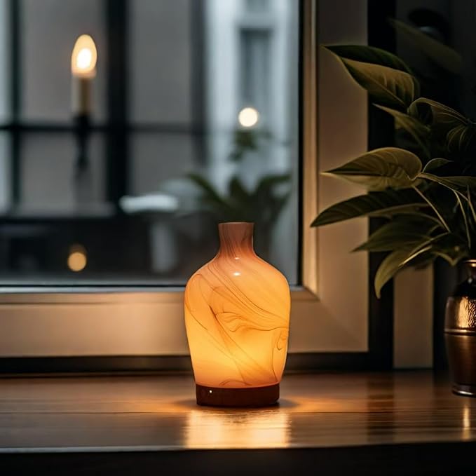Classical Vase Art Glass Aromatherapy Diffuser 160ml ultrasonic Cool Mist Scent Aroma Essential Oil Diffu er Humidifier with Intermittent Mist & LED 7 Colorful Changing Night Light for Bedroom - Bloomnest