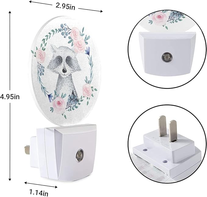 EKOBLA Raccoon Night Light Cute Animal Raccoon with Cool Rock N Roll Pose Night Lights Plug into Wall Auto Sensor Fun Funny LED Round Lamp for Men Women Boys Girls - Bloomnest