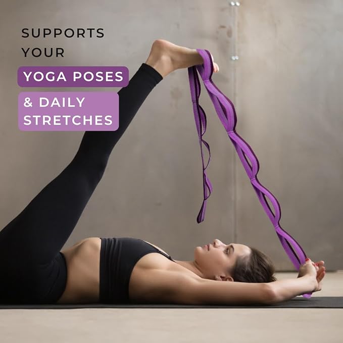 California Yoga Strap | Yoga Belt with Loops | 12 Multi Loop & Non-Elastic | Stretching Strap | Gym Workout & Exercise Bands | Physical Therapy | Improves Sitting Posture for Women & Men - Bloomnest