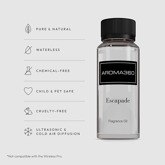 Aroma360 - Escapade Fragrance Oil Scent - Luxury Aromatherapy Scent Diffuser Oil - Hints of Lemon, Ocean, Bergamot, & Fragrant Jasmine - for Essential Oil Diffusers - for Home & Office - 120mL - Bloomnest