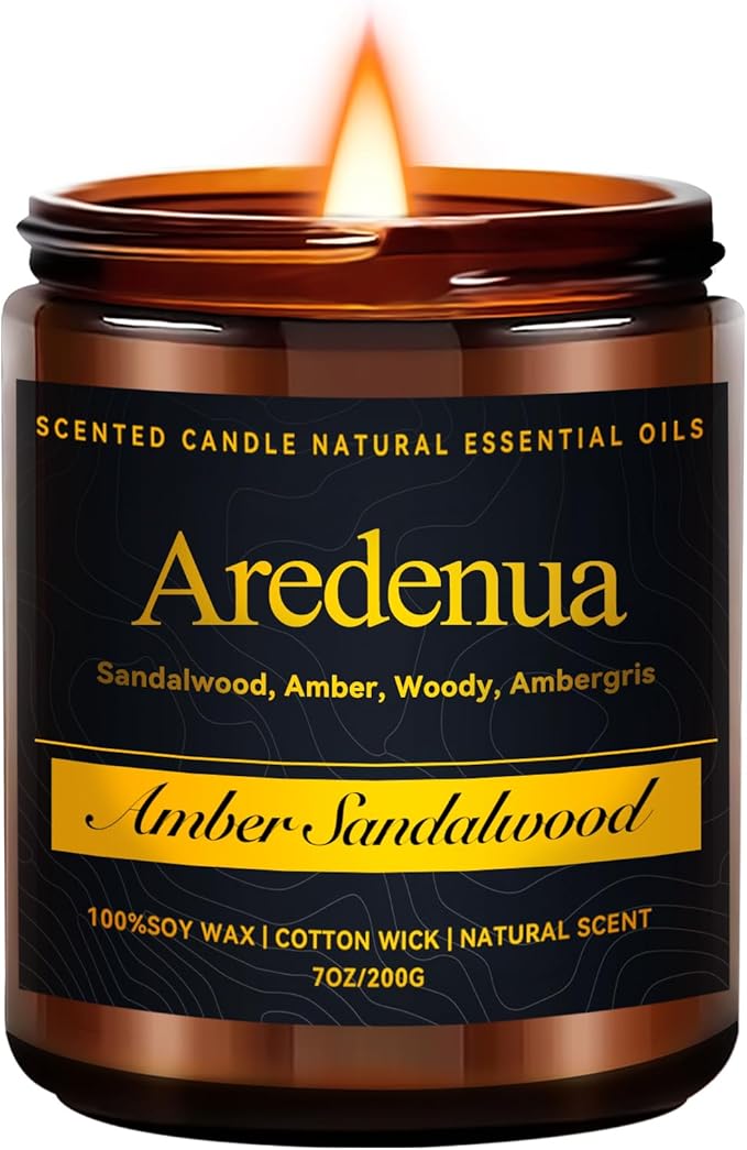 Amber Sandalwood Candle, Scented Candles for Home, Masculine Candle, Aromatherapy Gifts - 7oz Soy Candles for Home Scented, 50 Hours Burn Time, Perfect for Creating Relaxing & Room Filling Fragrance - Bloomnest