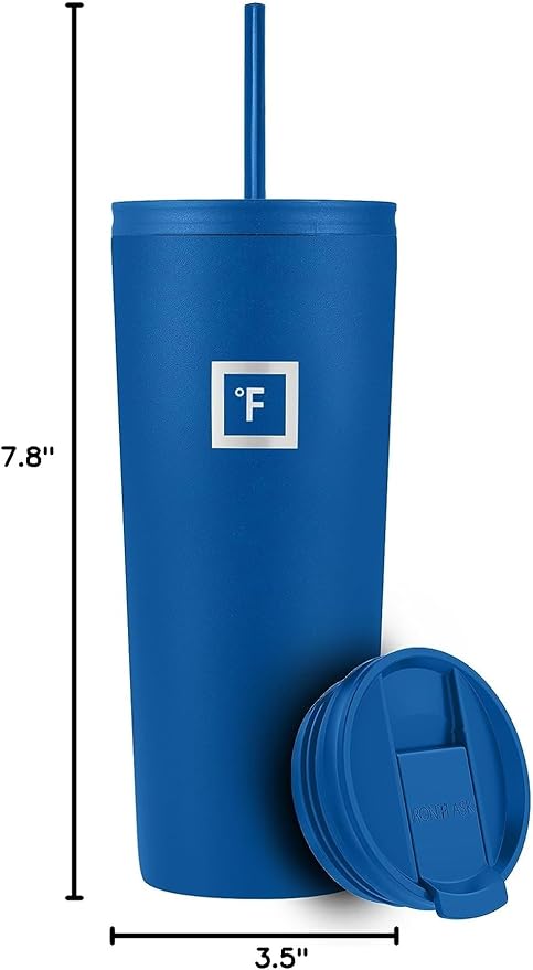 IRON °FLASK Classic Tumbler - Vacuum Insulated Stainless Steel Water Bottle, Double Walled, Drinking Cup, Insulated Travel Mug (Cobalt, 24 oz Solid Lid) - Bloomnest