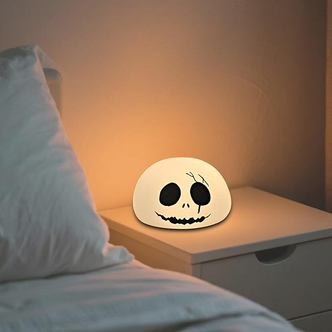 Cute Creative Christmas Skeleton Face Silicon Tap Light - Battery Powered, Multi-Color Changing, Safe and Soft for Indoor Holiday Decoration (White Skellington) - Bloomnest