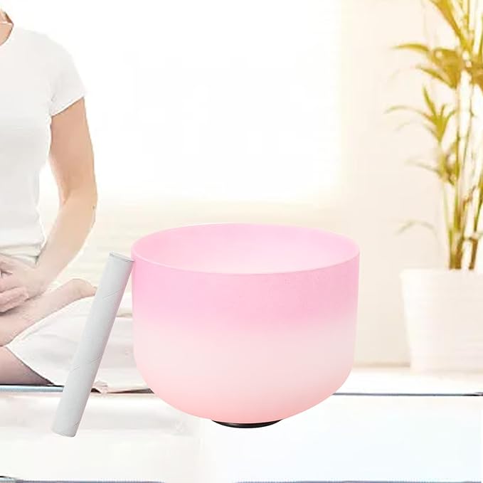 Crystal Singing Bowl 8 inch F Note, Colorful Pink Sound Bowl with Mallet O-ring, Sound Healing Instruments for Healing Mindfulness Meditation Yoga Sound Baths - Bloomnest