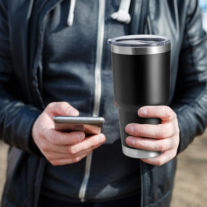 HASLE OUTFITTERS 30oz Stainless Steel Tumbler, Double Wall Vacuum Insulated Travel Mug Tumbler, Durable Insulated Coffee Mug, Gift Box Set (Black, 4) - Bloomnest