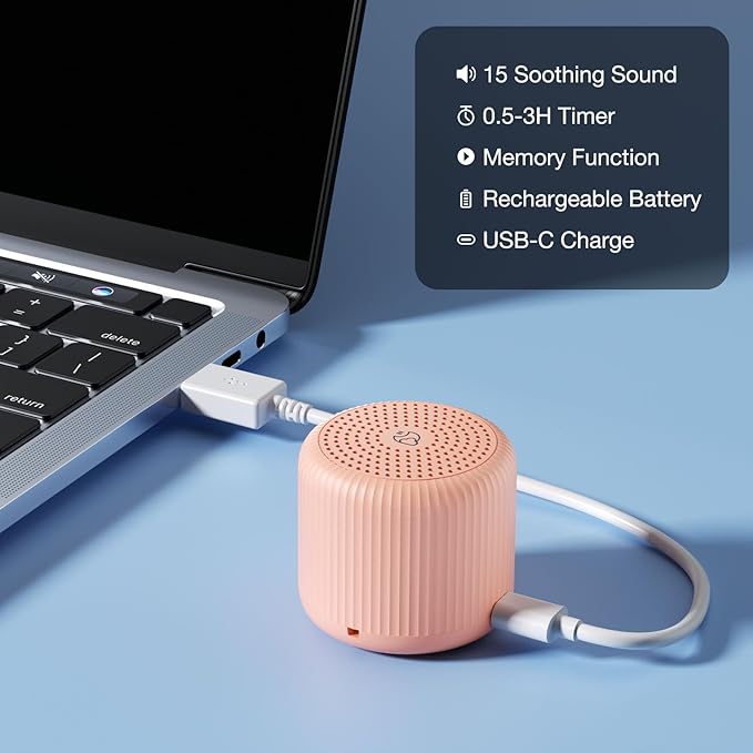 White Noise Machine Baby Portable Sound Machine,LEICEX Travel Sound Machine,15 Non-Looping Sound Timer and Memory Play, Mini White Noise Machine for Sleeping Office Travel (Peach) - Bloomnest