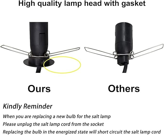 1 Pack Salt Lamp Cord Replacement with Dimmer Switch 5 feet Lamp Cord and 6-Pack Halogen Salt Lamp Bulbs(15 Watts) - Bloomnest