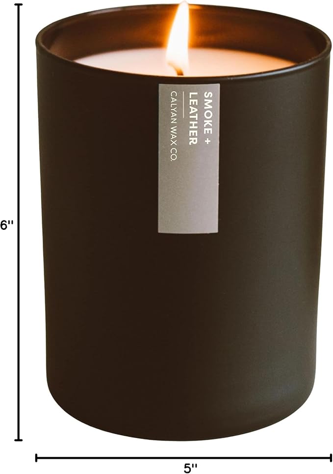 Calyan Wax Co. Smoke & Leather Scented Candle - 75 Hour Burn - Luxury Non Toxic Soy Wax Candles - Long Lasting Black Tumbler Jar Candle for Home - 10.2oz - Bloomnest