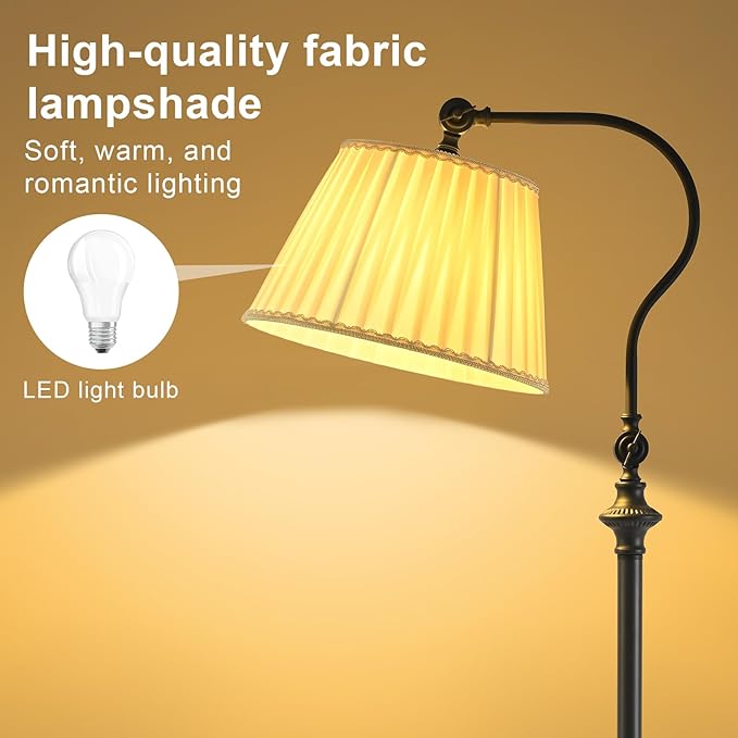 Smart LED Floor Lamp with Fabric Shade, Dimmable Standing Lamp,Remote & App Control, Adjustable Brightness & Color Temperature for Living Room,Bedroom,Office,Farmhouse, Mid Century Modern Boho Decor 