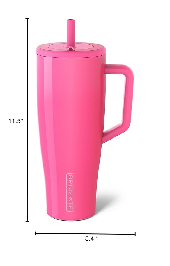 BrüMate Era 40 oz Tumbler with Handle and Straw | 100% Leakproof Insulated Water Bottle Tumbler with Lid and Flexible SoftSip Straw | Made of Stainless Steel | Cup Holder Friendly | 40oz (Neon Pink) - Bloomnest