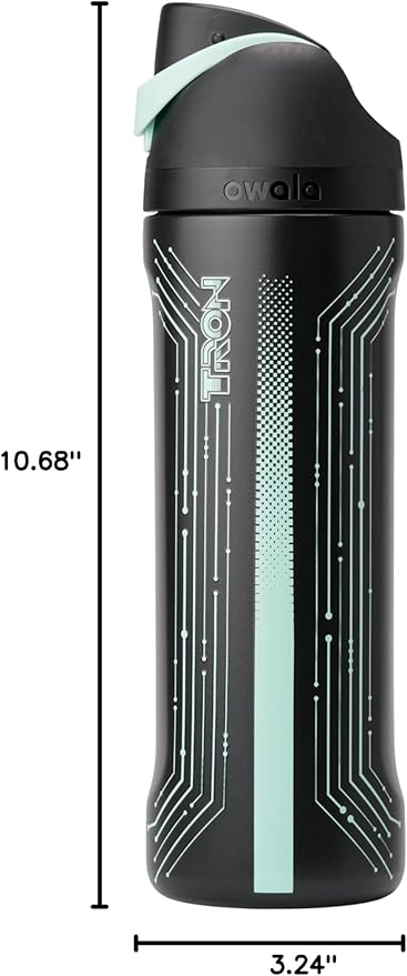 Owala TRON FreeSip Insulated Stainless Steel Glow in the Dark Water Bottle with Straw for Sports and Travel, BPA-Free, 24 oz, Black Owala