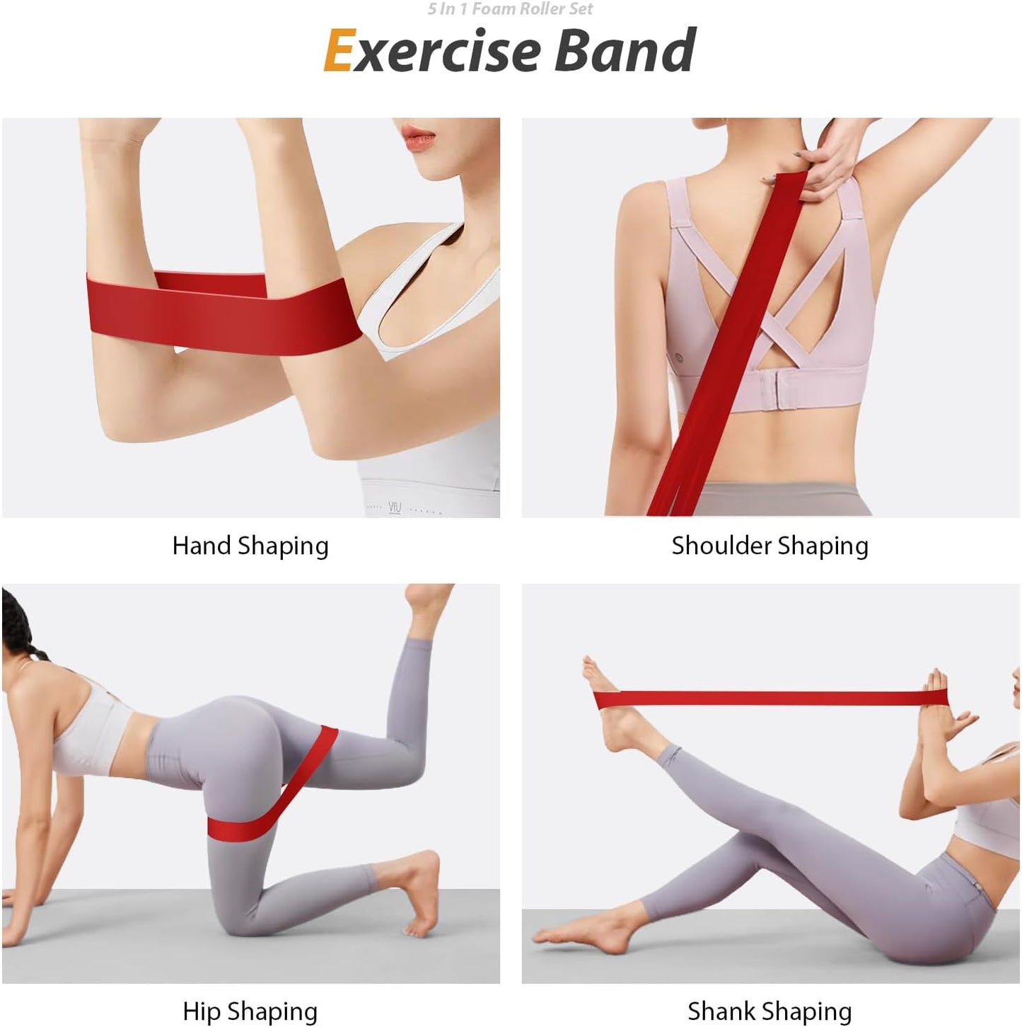 5 in 1 Foam Roller Set for Deep Tissue Muscle Massage, Trigger Point Fitness Exercise Foam Roller, Massage Roller, Massage Ball, Stretching Strap, for Whole Body(Orange-Black)