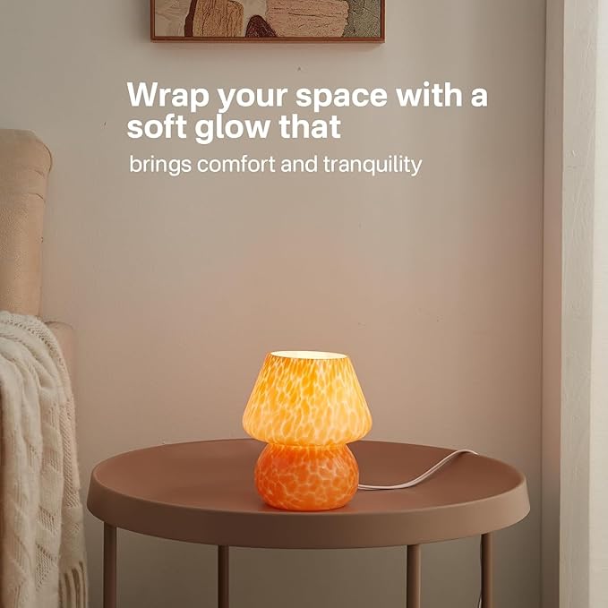 Mushroom Lamp Table Lamp for Bedroom,Small Desk Bedside Lamps for Living Room,Mushroom Decor Cute Mini Modern Mid Century Lamps for Night Stands,Aesthetic Home Living Room Decor(Flame Orange) - Bloomnest