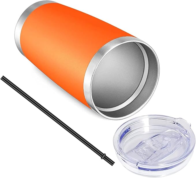 VEGOND 20oz Tumbler with Lid and Straw Stainless Steel Tumbler Cup Bulk Vacuum Insulated Double Wall Travel Coffee Mug Powder Coated Coffee Cup(Orange 6 Pack) - Bloomnest