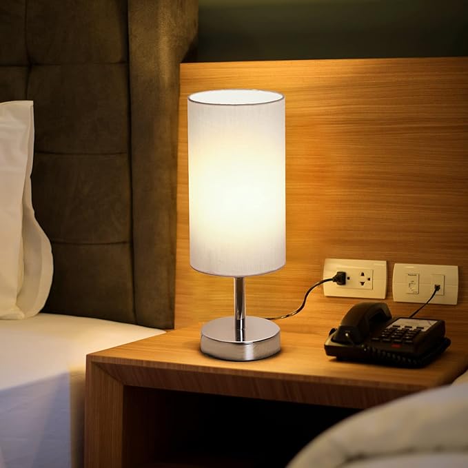 Yarra-Decor Bedside Lamps with USB Port - Touch Control Table Lamp for Bedroom 3 Way Dimmable Nightstand Lamp Set of 2 with Round White Fabric Shade for Living Room, Dorm, Home Office (White, 2 Pack) - Bloomnest