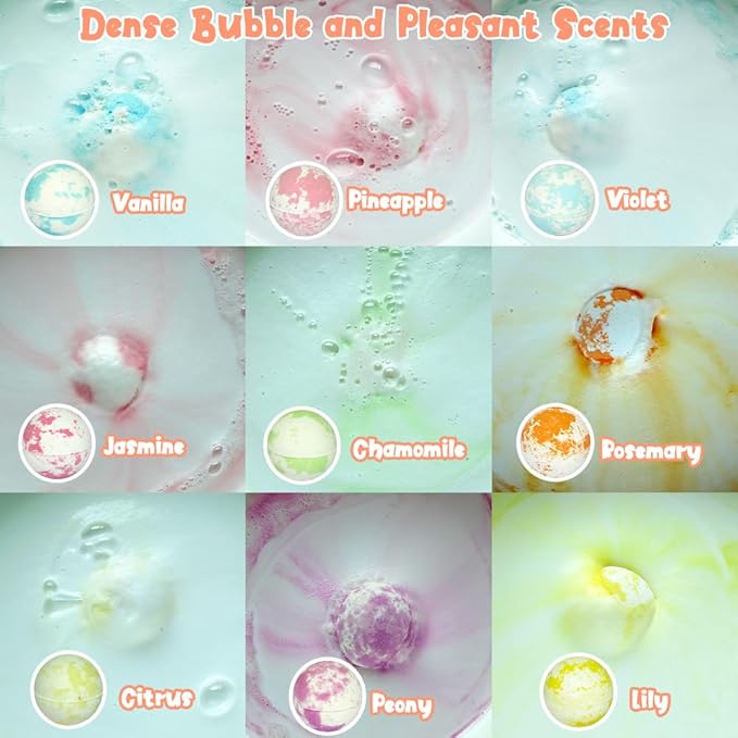 KAV Girls Bath Bombs Set of 9 — Surprise Bracelet Bath Bombs for Kids & Tweens, Fizzy Colorful Bath Fizzies with Collectible Bracelet Inside, Kid-Safe Scents & Moisturizing Oils — Party Favors & Gifts - Bloomnest
