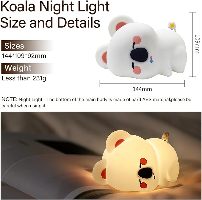 Koala Night Light for Kids Nursery - Cute Silicone Animal Baby Light with 3-Level Dimmable LED, Portable Toddler Sleep Lamp for Bedroom, Breastfeeding, Kids Room, Funny Xmas Birthday Gifts - Bloomnest