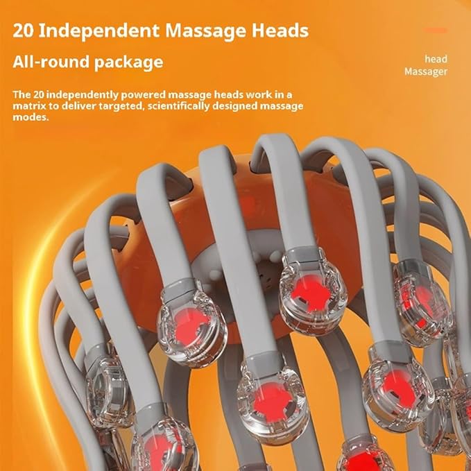 Head Massager for Migraine Relief with Music,The Vibra Calm,Headache Massager for Migraines with 20 Vibrating Points,Electric Head Massager Scalp,Scalp Massager Tool,Stress Relax(Orange,Upgraded) LNTVOM