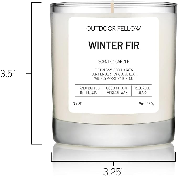 Outdoor Fellow Winter Fir Candle | Luxury Scented Candle with Coconut & Apricot Wax Blend | Fir, Juniper & Cypress Notes | 40+ Hour Burn Time | Cozy Fragrance for Home (8oz) - Bloomnest