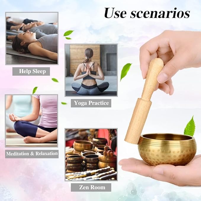 Tibetan Singing Bowl Set - Meditation Sound Bowl Cushion with Wooden Striker for Yoga, Meditation & Relaxation, Mindfulness,Chakra Healing, Stress Relief, Self-Regulation - Bloomnest
