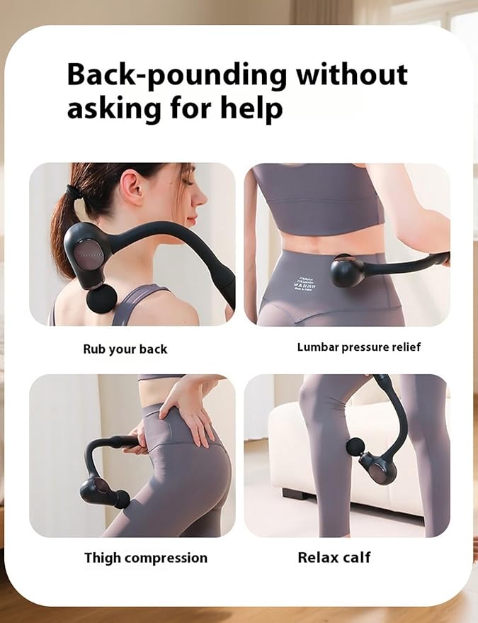 Deep Tissue Massage Gun with Bend Handle, 12MM Percussion, 4 Replaceable Heads, Less-Shock Design for Back, Neck, Foot, Leg, Shoulder - Bloomnest