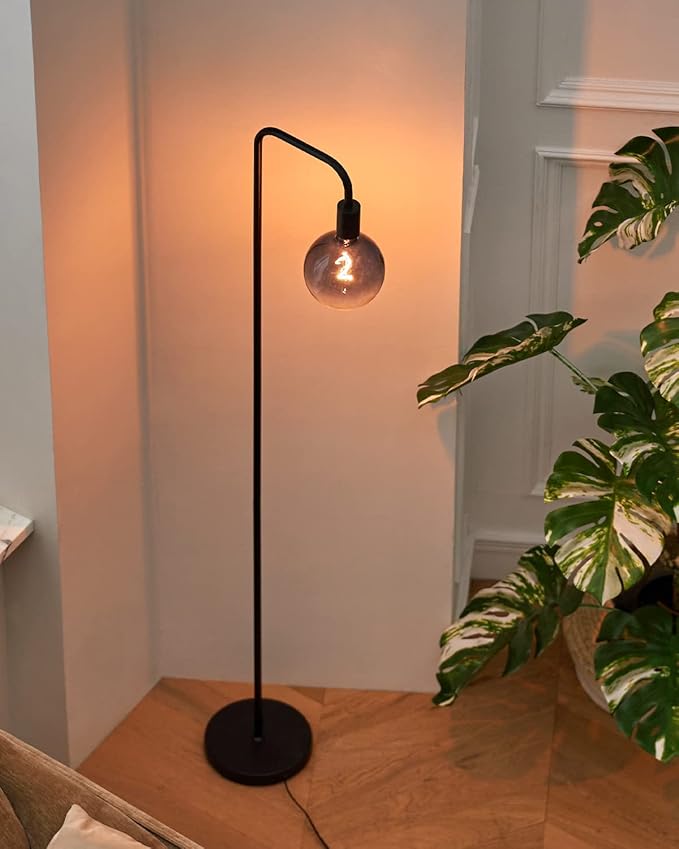 ONEWISH Floor Lamp for Living Room - Minimalist Industrial Standing Lamp with Modern LED Bulb, Globe Black Clear Glass 6", 1800K Warm Ambiant Lighting Decorative Tall Floor Lamp for Bedroom Office - Bloomnest