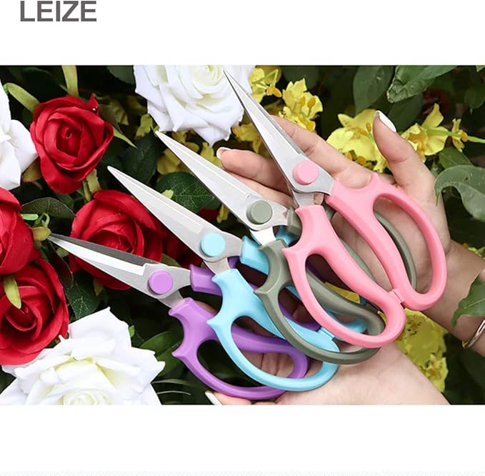 Leize Flower Scissors, Premium Thickened Stainless Steel Floral Shears, Strong Pruner for Flowers, Branches and Leaves (Pink Slender) - Bloomnest