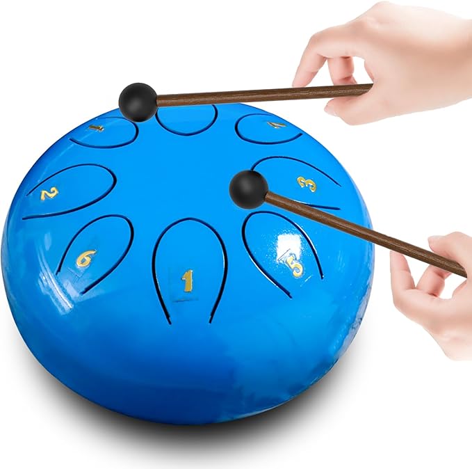 REGIS rain drum for outside,Steel Tongue Drum 8 Notes 6 Inches Chakra Tank Drum Steel Percussion Padded Travel Bag and Mallets,Musical Education Entertainment Meditation Yoga Zen Gifts(Light blue)