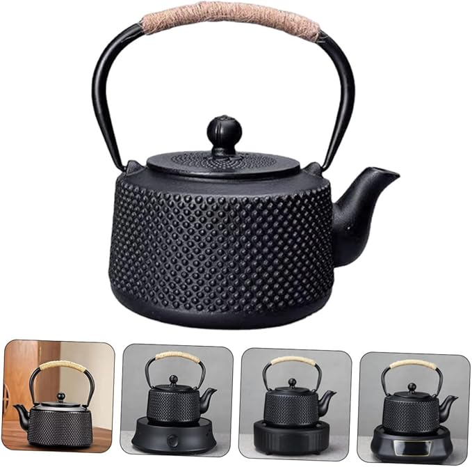 Sturdy Cast Iron Teapot with Anti-scald Handle and Loose Leaf Infuser Small Metal Tea Pot for Home Office Outdoor Chinese Gongfu Tea Brewing