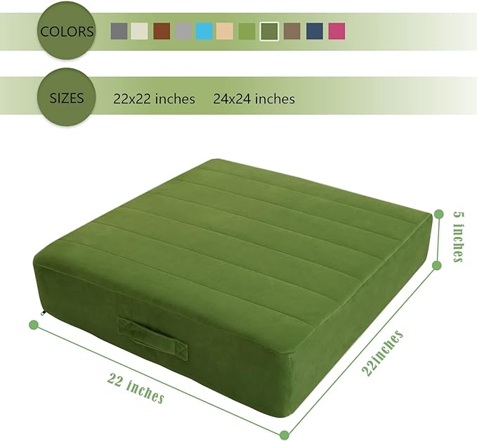 MeMoreCool Square Floor Pillow Seating for Adults Kids, Large Meditation Cushion Floor Pillow with Thick Foam & Soft Tufted Cover, Washable Big Pillow Seat Floor Cushion for Sitting Yoga 22" Green - Bloomnest