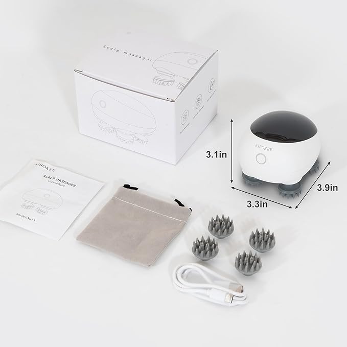 Electric Scalp Massager, Portable Head Stress Relax,IPX7 Waterproof Rechargeable Head Massager Scalp Stress Relax, Body for Deep Cleansing, Relief, Hair Growth (Black) AIBOKEE