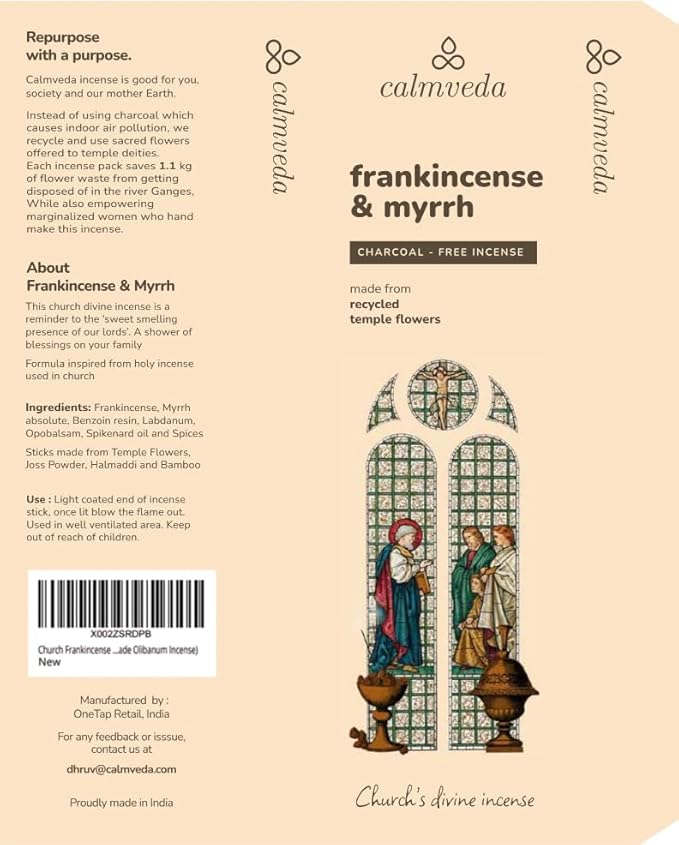 Church Frankincense and Myrrh Incense - (80 Sticks) Charcoal Free Incense, Made from upcycled Flowers | Used as Spiritual Healing Incense in Church (Handmade Olibanum Incense) - Bloomnest