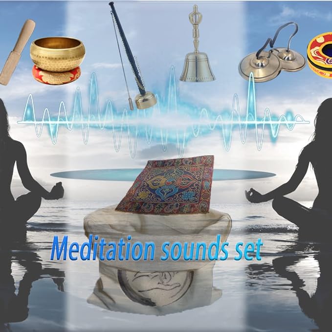 8Pcs Tibetan Buddhist Meditation Set,3.1in Singing Bowl,7.5in Brass Bell Dorje Vajra,2.5in Tingsha Cymbals Bells,Singing Scripture Implement Buddhist Supplies,Tibetan Dharma Mat and Zen Bag,HDRELEODY - Bloomnest