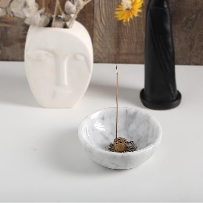 Koville Italian Natural Marble Incense Holder, Incense Holders for Sticks, Sturdy Incense Burner Ash Catcher, Ideal for Meditation, Relaxing, Easy to Clean(Bianco Carrara) - Bloomnest