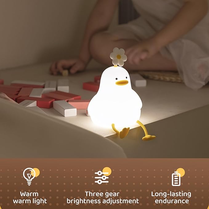 Cute Cartoon Nursery Night Lights, Animal Design Safe Silicone Soft LED Nursery Lamp for Toddler Room Decoration (Flower Duck) - Bloomnest