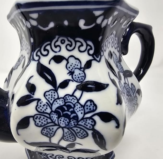 Teapot Blue and White Porcelain 16 Ounce China, Coffee Pot, Hexagonal