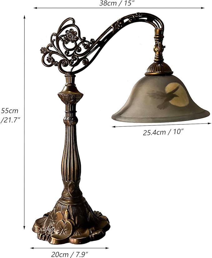 Bieye L13006 Hand-Painted Raven Table Lamp, Bridge Arm Desk Lamp with Adjustable Shade for Halloween Home Decor (Dark Blue, 21.7" H Bridge Arm)