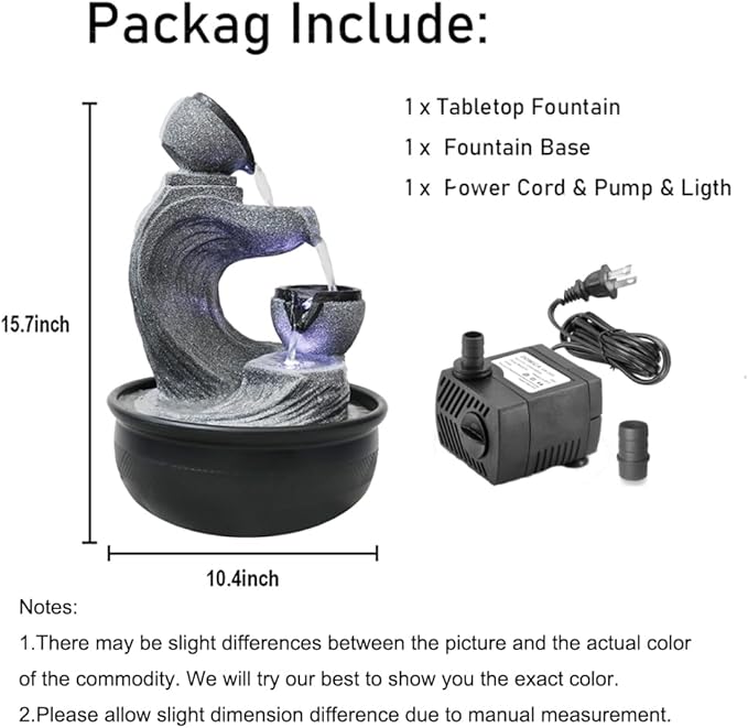 15.7” High Tabletop Water Fountain with LED Lights - 4-Tier Indoor Relaxation Desktop Waterfall Fountain, Cascading Water Feature for Home and Office Decor