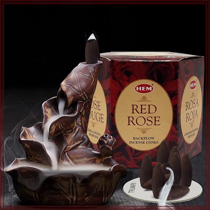 TRUMIRI Red Rose Incense Cones for Waterfall - 40 Pieces (2 Sets of 20)