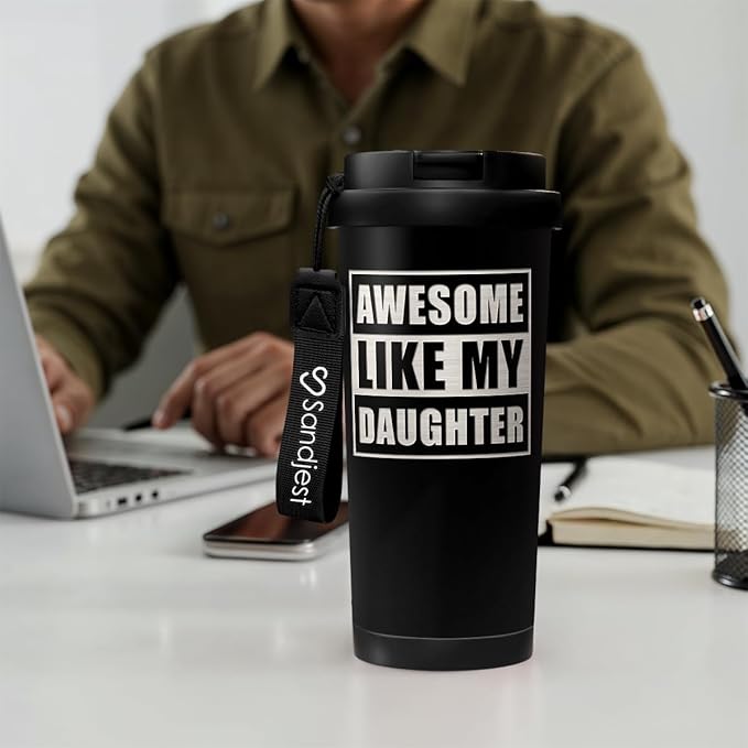 Dad Tumbler from Daughter - Stainless Steel 2-in-1 Lid Coffee Tumbler 18 oz, Awesome Like My Daughter Insulated Travel Mug Gift for Men Husband Dad, Birthday Christmas Father's Day - Bloomnest