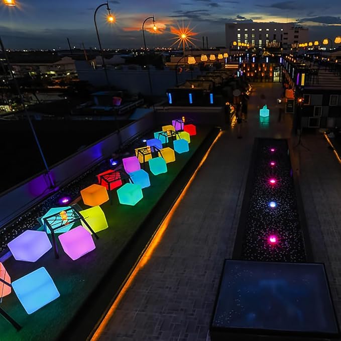 Mr.Go 20-inch LED Lighted Cube Table, Large LED Cube Chair Light, 16 RGB Colors Glowing Cube Seat w/Remote - Rechargeable - Waterproof - Home Outdoor Patio Pool Bar Stage Party Lighting Decoration - Bloomnest