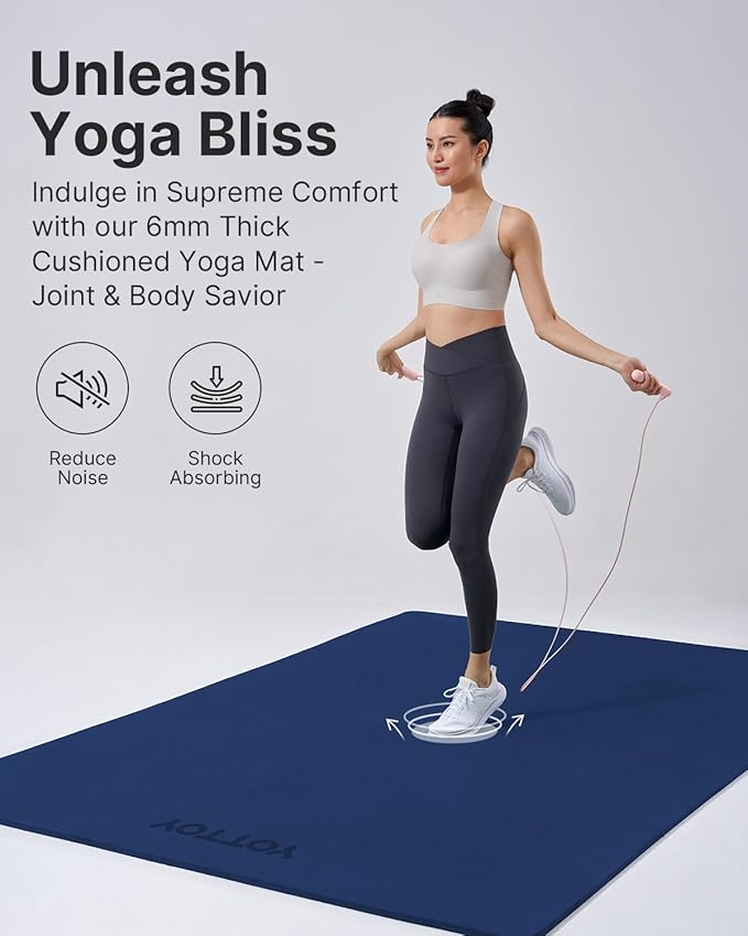 YOTTOY Large Yoga Mat (75 * 52 * 1/2inch),Extra Wide TPE Exercise Mat,Non-Slip Workout Mat for Pilates, Fitness, Barefoot, Home Gym Studio with Strap and Towel - Bloomnest