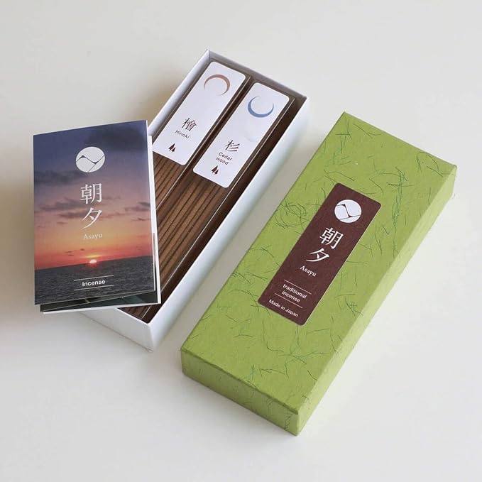 Asayu Japan Traditional Incense Gift Set with Brass Stand, Forest Scent with Green Lotus Incense Holder - Bloomnest
