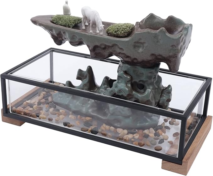 Desktop Fountain Waterfall w/Fish Tank&Rockery,17" L*8" W*8" H Ornaments Aquariums Rockery for Office Table or Home Decorate - Bloomnest