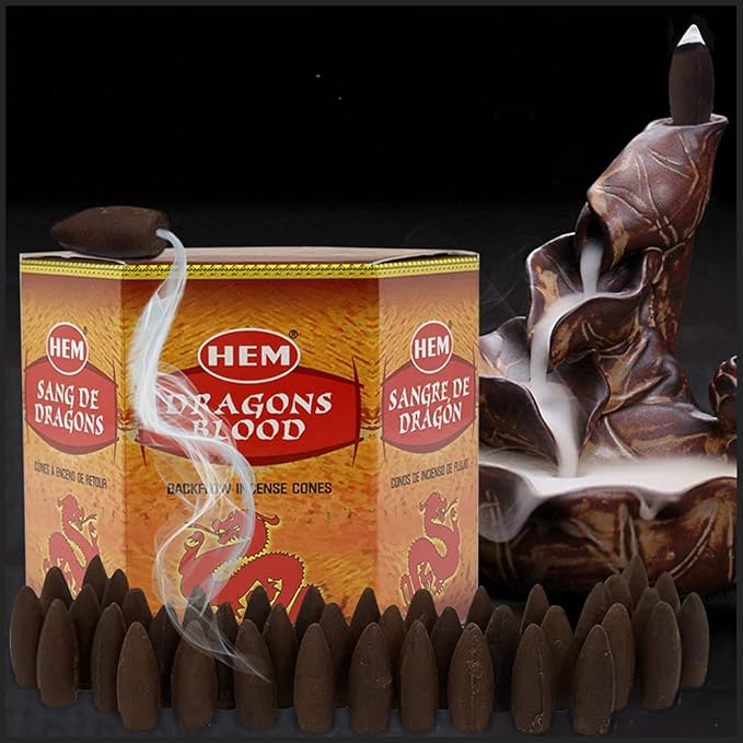 Dragons Blood Hem Backflow Incense Cones for Waterfall Aromatic Smoke Fountain Haze Falls - 40 Large Back Flow Incense Cones Scented