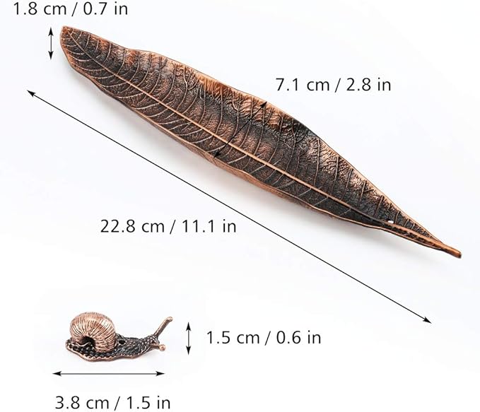 Accmor Incense Holder Set, Leaf and Snail Incense Burner, Incense Ash Catcher, Incense Sticks Holder for Counters, Meditation Room, Yoga, Home, Office, Red Copper - Bloomnest