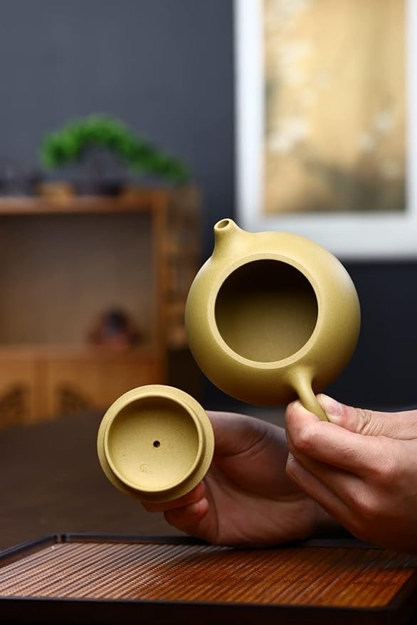 Xishi Teapot 15oz Chinese Zisha Clay Pot Ceramics Purple Sand Mud Kungfu Tea Set Kettle 9 Hole Filter (Yellow 450ml) - Bloomnest