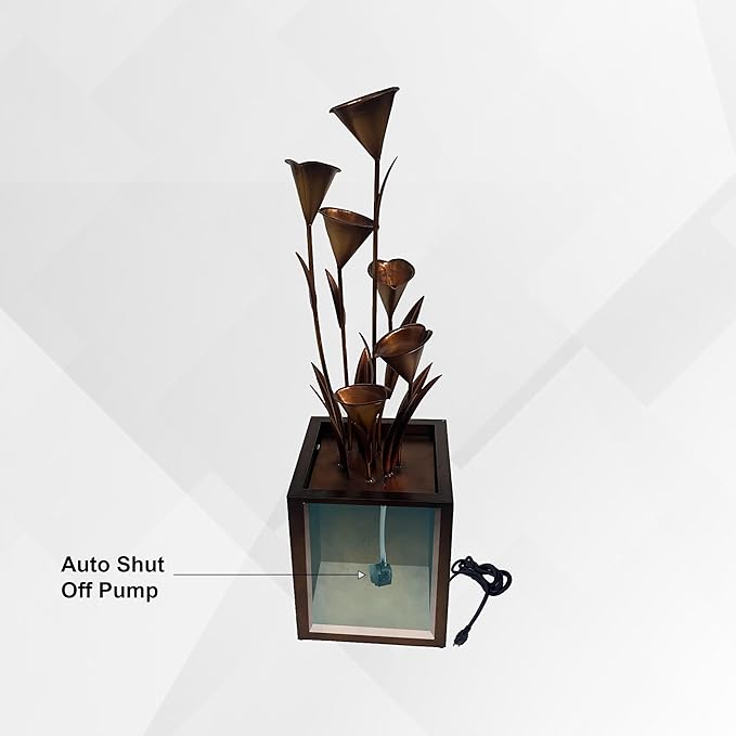 XBrand Freestanding Sculptural Metal Multi-Tiered Flower Water Fountain, No LED Lights, Bronze, 46" Tall