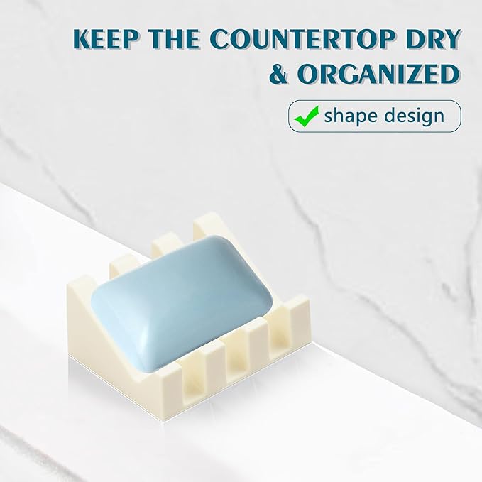 Self Draining Soap Dish Holder,Silicone Soap Dish,for Bathroom,Kitchen, Sponges,Can Extend Soap Life,Keep Soap Bars Dry and Easy Cleaning (Cream White,2-Pack) - Bloomnest