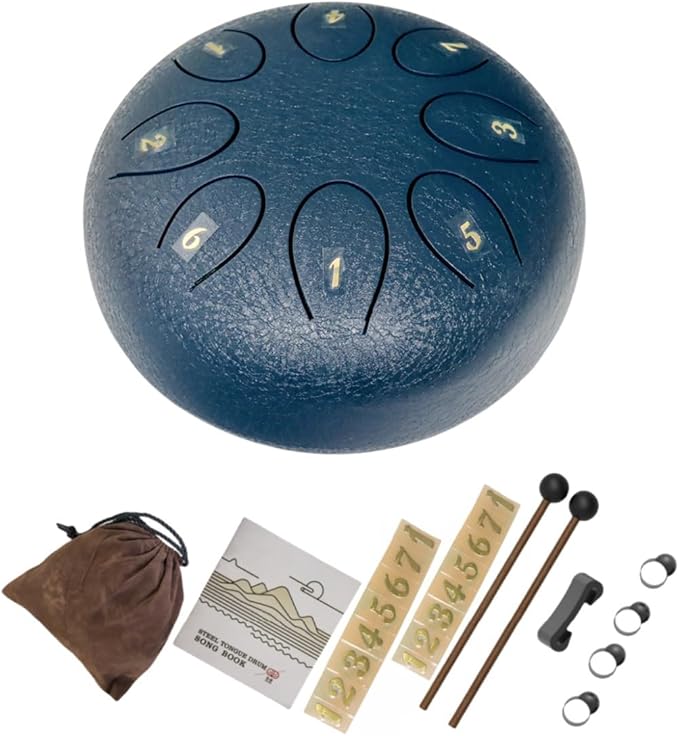 REGIS Steel Tongue Drum 6 inch 8 Notes Musical Percussion Instrument, rain Drum for Outside - Musician Gift for Family and Friends(Navy) - Bloomnest